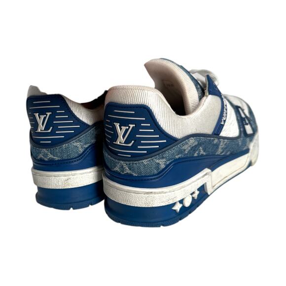 Louis Vuitton Leather Denim Monogram LV Trainer Sneaker Blue White Size 3.5 - Picture 13 of 16